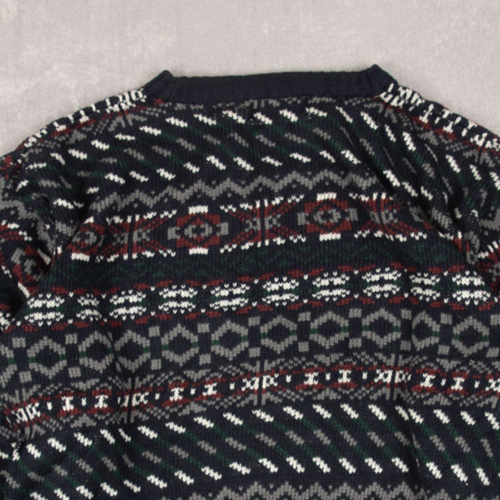 MEN'S VINTAGE 1990S PATTERNED KNITTED JUMPER - MEDIUM