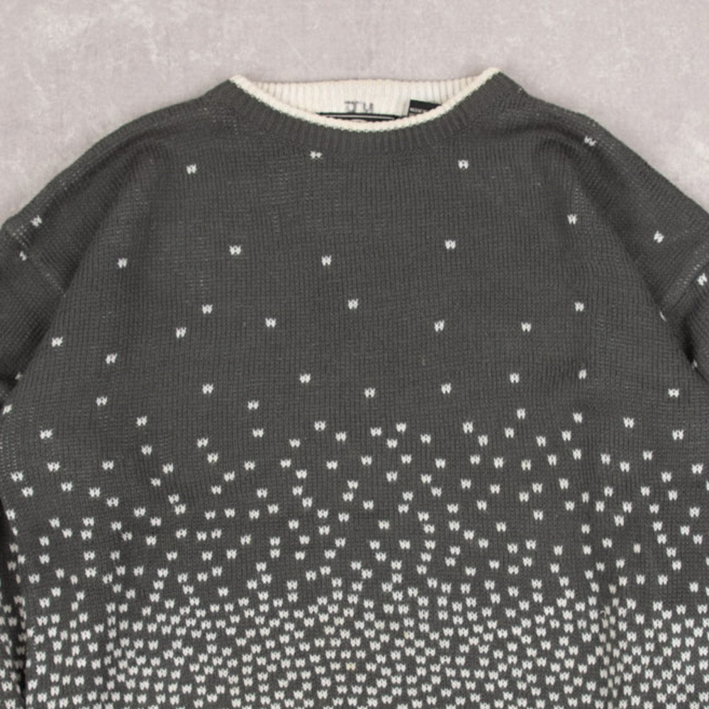 MEN'S VINTAGE 1990S PATTERNED KNITTED JUMPER - MEDIUM