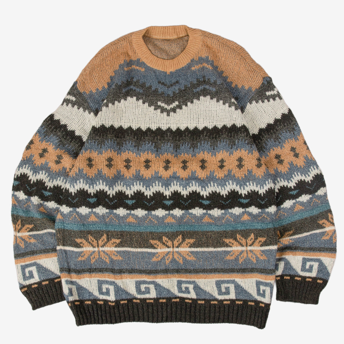 WOMEN'S VINTAGE 1990S PATTERNED KNITTED JUMPER - LARGE