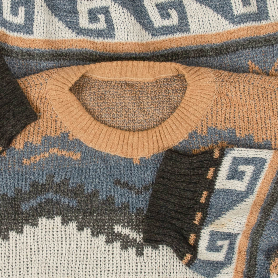 WOMEN'S VINTAGE 1990S PATTERNED KNITTED JUMPER - LARGE