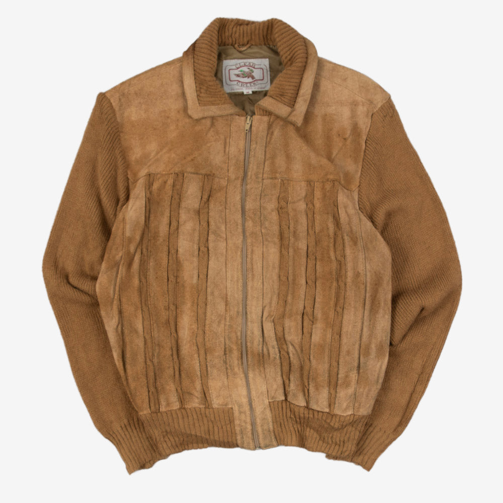 MEN'S VINTAGE 1980S PANELLED SUEDE KNITTED JACKET - MEDIUM