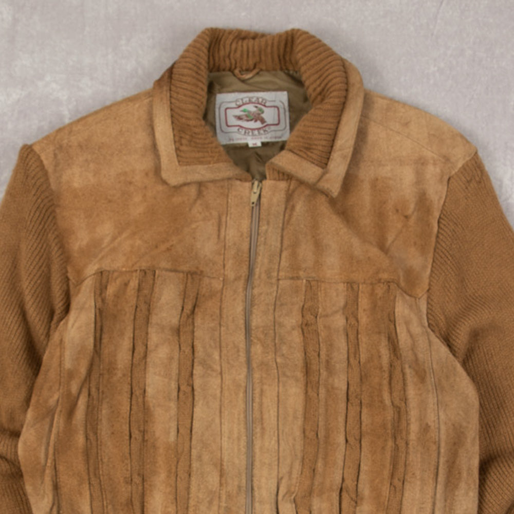 MEN'S VINTAGE 1980S PANELLED SUEDE KNITTED JACKET - MEDIUM