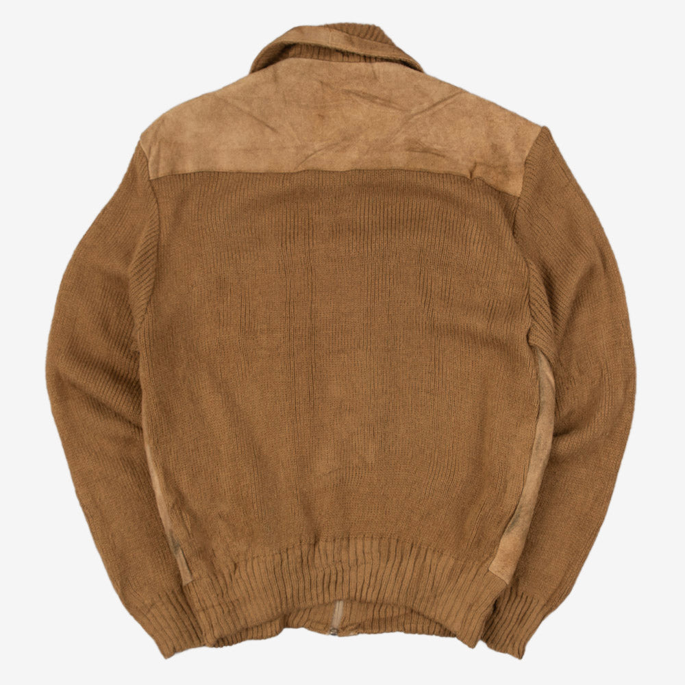 MEN'S VINTAGE 1980S PANELLED SUEDE KNITTED JACKET - MEDIUM