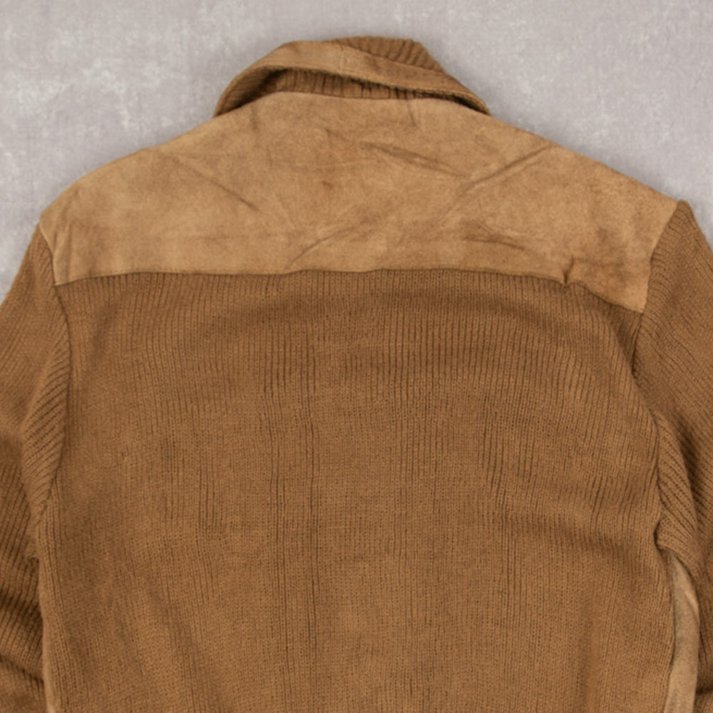 MEN'S VINTAGE 1980S PANELLED SUEDE KNITTED JACKET - MEDIUM