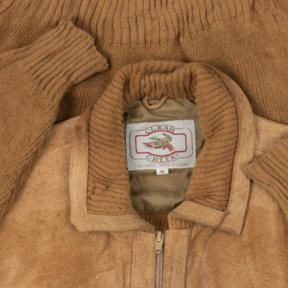 MEN'S VINTAGE 1980S PANELLED SUEDE KNITTED JACKET - MEDIUM