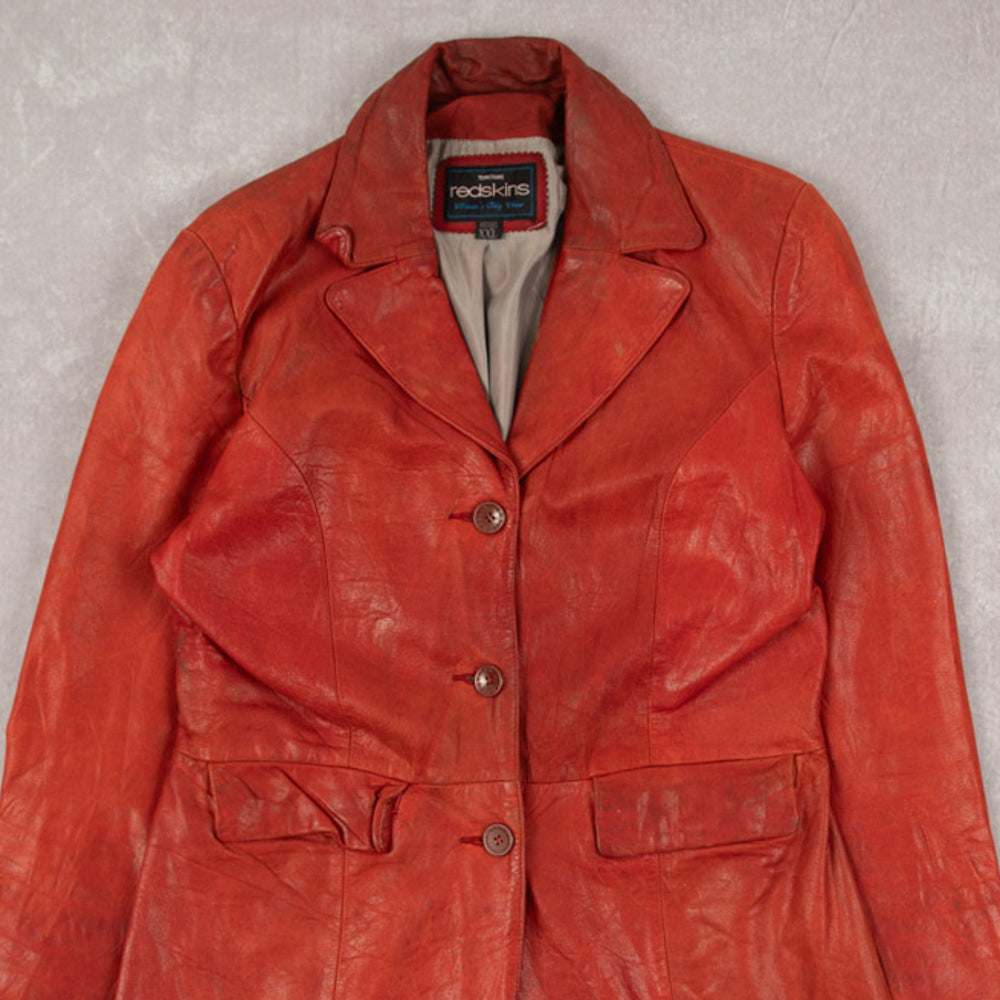 WOMEN'S VINTAGE 1990S LEATHER LONG LENGTH JACKET - XX-LARGE