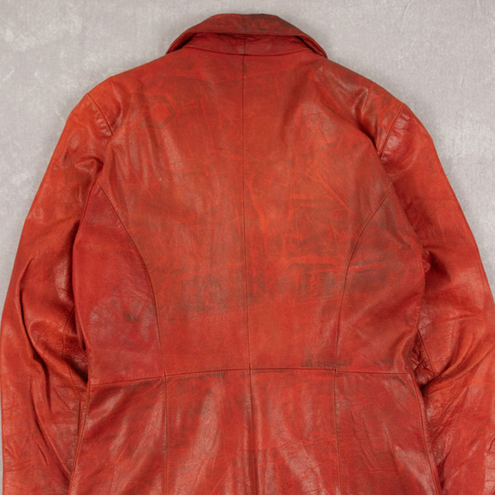 WOMEN'S VINTAGE 1990S LEATHER LONG LENGTH JACKET - XX-LARGE