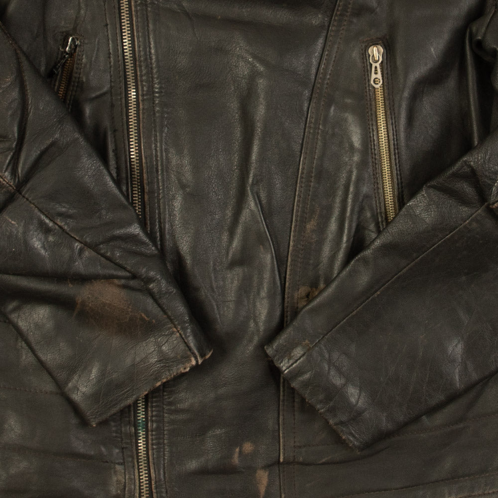 MEN'S VINTAGE FULL ZIP LEATHER BIKER JACKET - MEDIUM