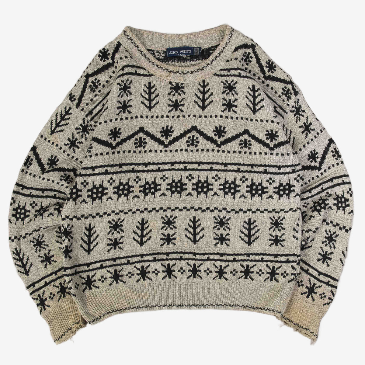 MEN'S VINTAGE 1990S PATTERNED KNITTED JUMPER - LARGE