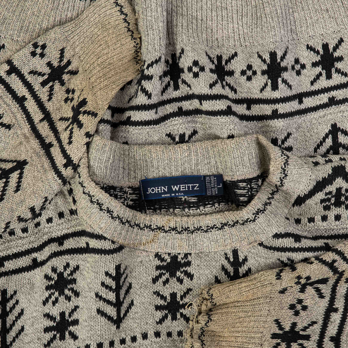 MEN'S VINTAGE 1990S PATTERNED KNITTED JUMPER - LARGE