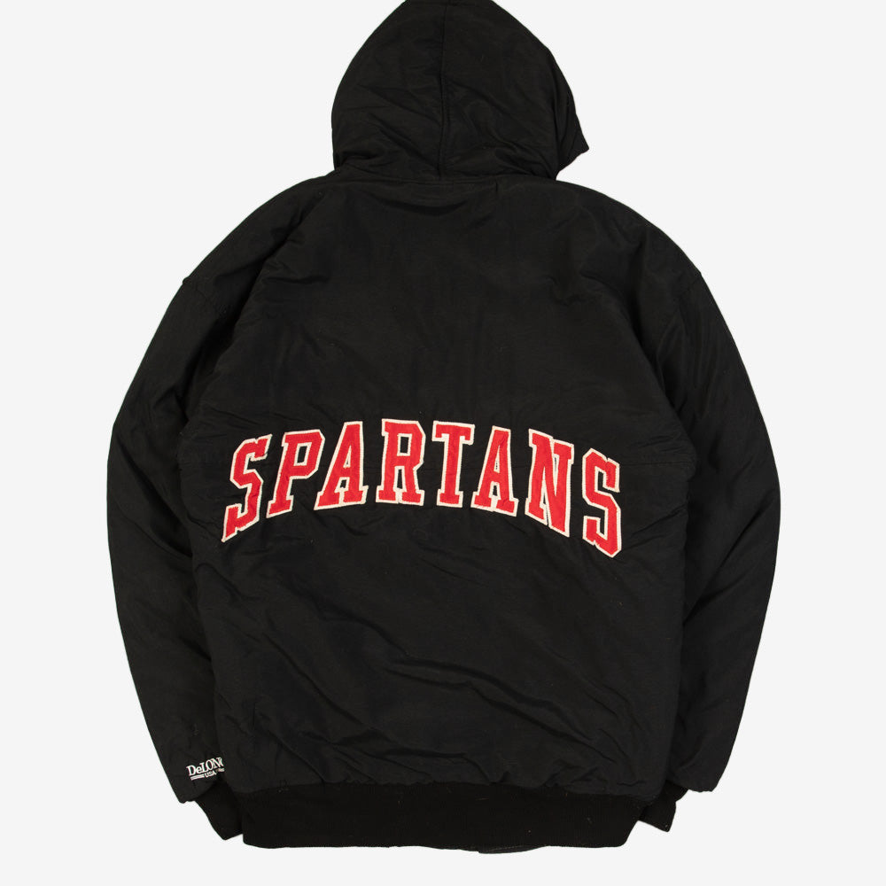 MEN'S VINTAGE 1980S SPARTANS HOODED BOMBER JACKET - SMALL