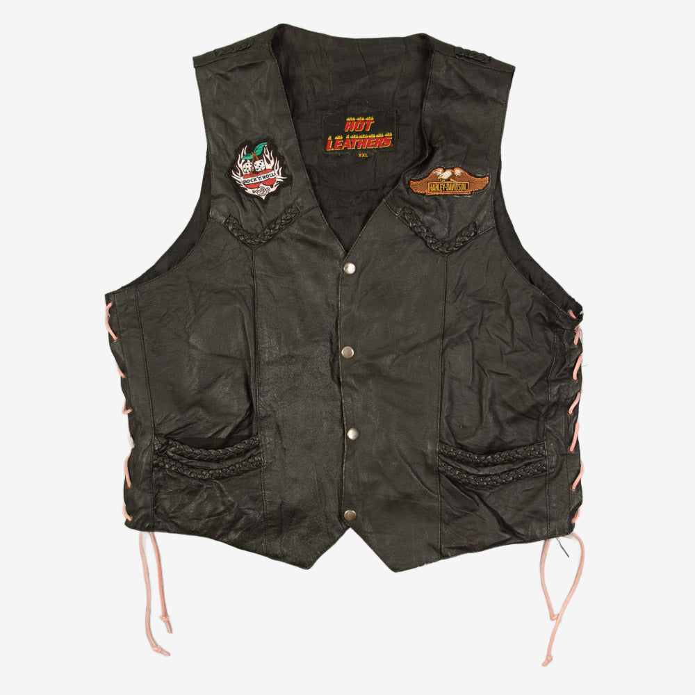 WOMEN'S VINTAGE 1990S HOT LEATHERS GILET VEST JACKET - XX-LARGE