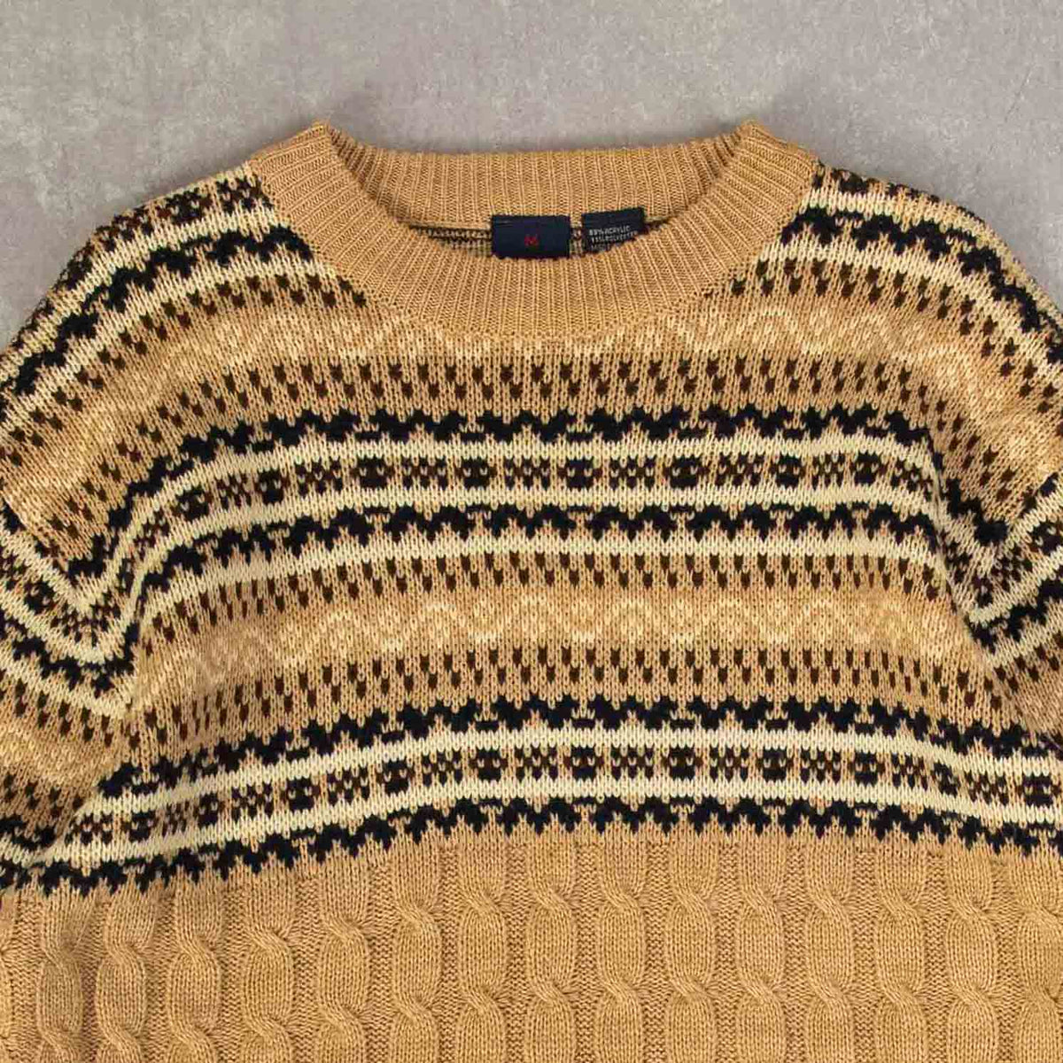 WOMEN'S VINTAGE 1980S FAIR ISLE CABLE KNITTED JUMPER - MEDIUM