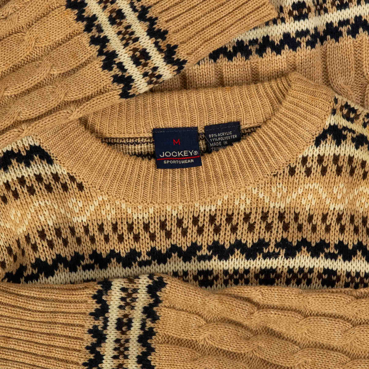WOMEN'S VINTAGE 1980S FAIR ISLE CABLE KNITTED JUMPER - MEDIUM
