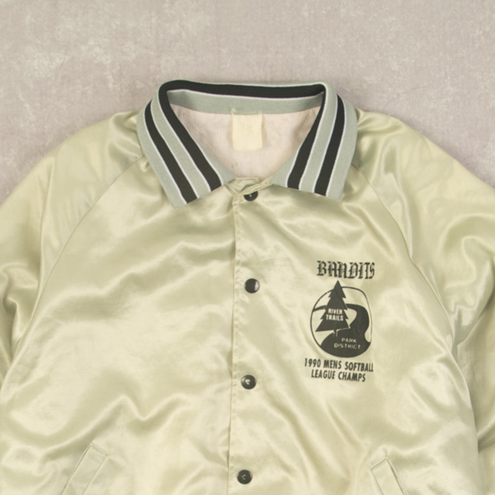 MEN'S VINTAGE 1990 SOFTBALL LEAGUE CHAMPS SATIN BOMBER JACKET - LARGE