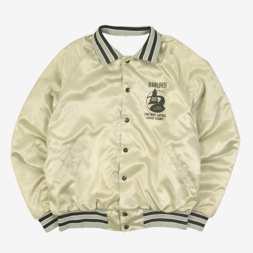 MEN'S VINTAGE 1990 SOFTBALL LEAGUE CHAMPS SATIN BOMBER JACKET - LARGE