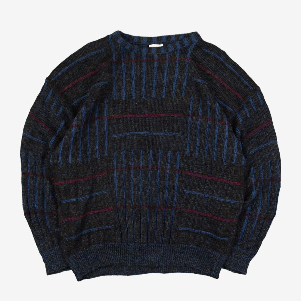MEN'S VINTAGE 1980S STRUCTURED PATTERNED KNITTED JUMPER - LARGE