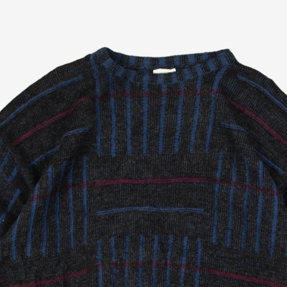 MEN'S VINTAGE 1980S STRUCTURED PATTERNED KNITTED JUMPER - LARGE