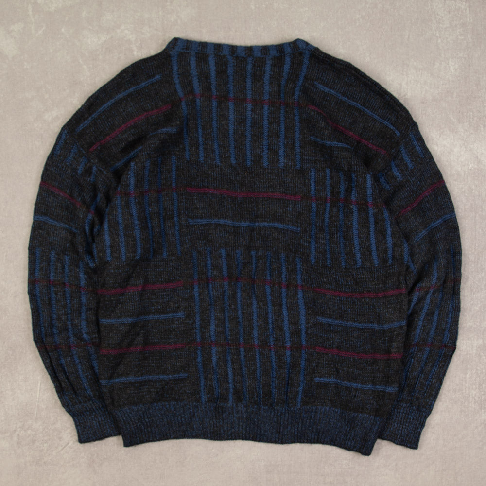 MEN'S VINTAGE 1980S STRUCTURED PATTERNED KNITTED JUMPER - LARGE