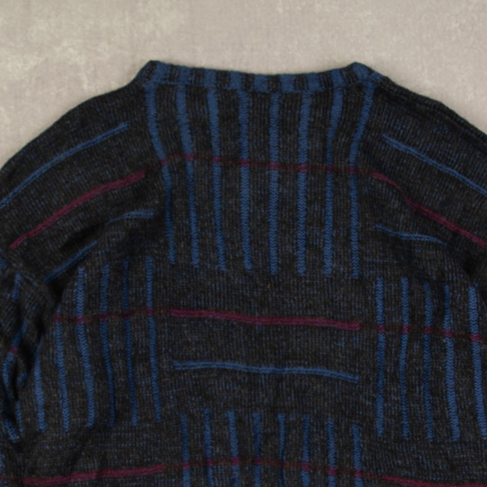 MEN'S VINTAGE 1980S STRUCTURED PATTERNED KNITTED JUMPER - LARGE