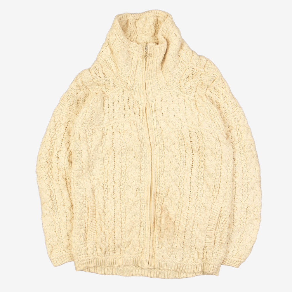 MEN'S VINTAGE 1990S FULL ZIP ARAN KNITTED CARDIGAN - SMALL
