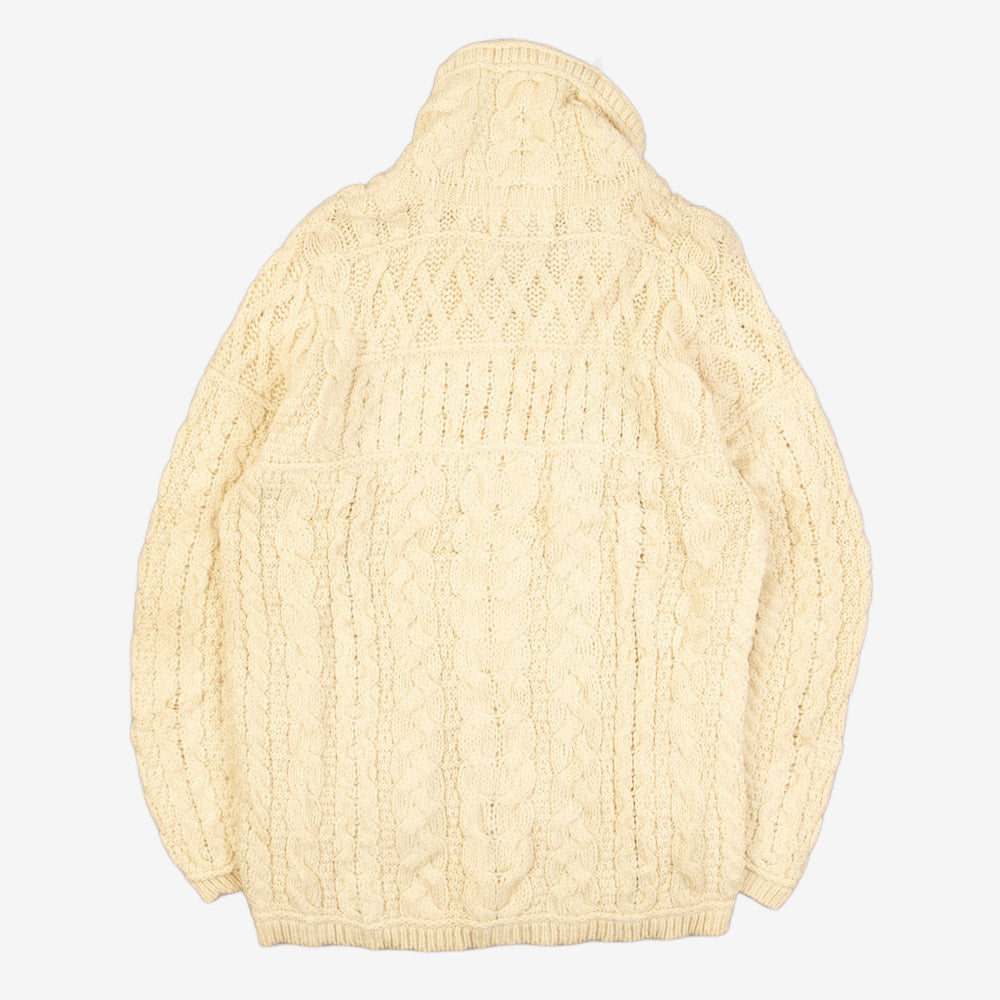 MEN'S VINTAGE 1990S FULL ZIP ARAN KNITTED CARDIGAN - SMALL