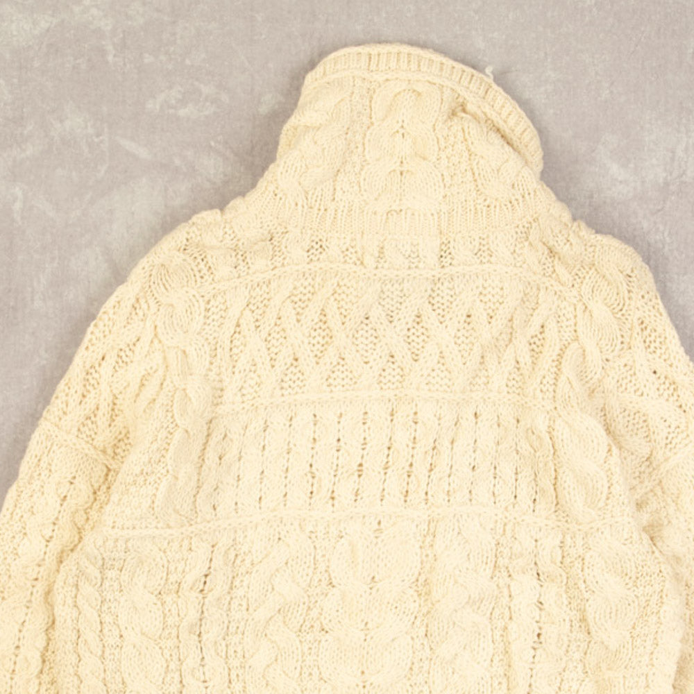 MEN'S VINTAGE 1990S FULL ZIP ARAN KNITTED CARDIGAN - SMALL