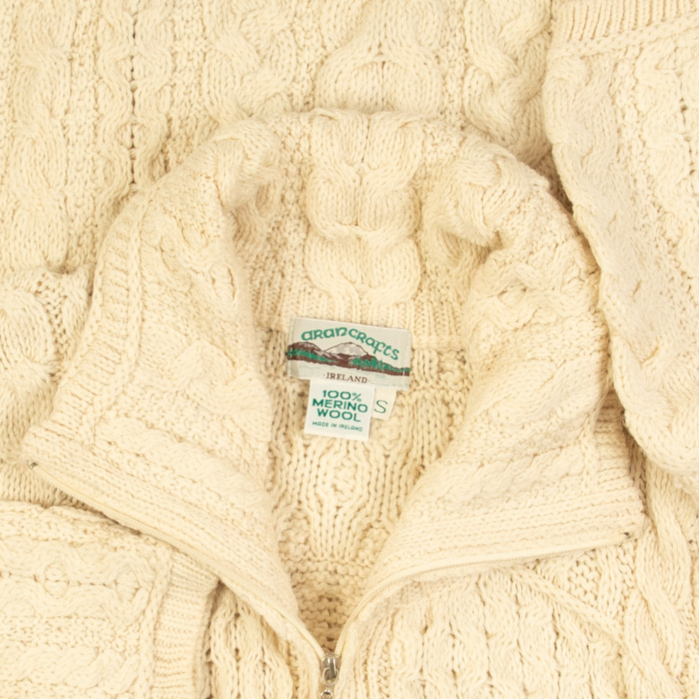 MEN'S VINTAGE 1990S FULL ZIP ARAN KNITTED CARDIGAN - SMALL