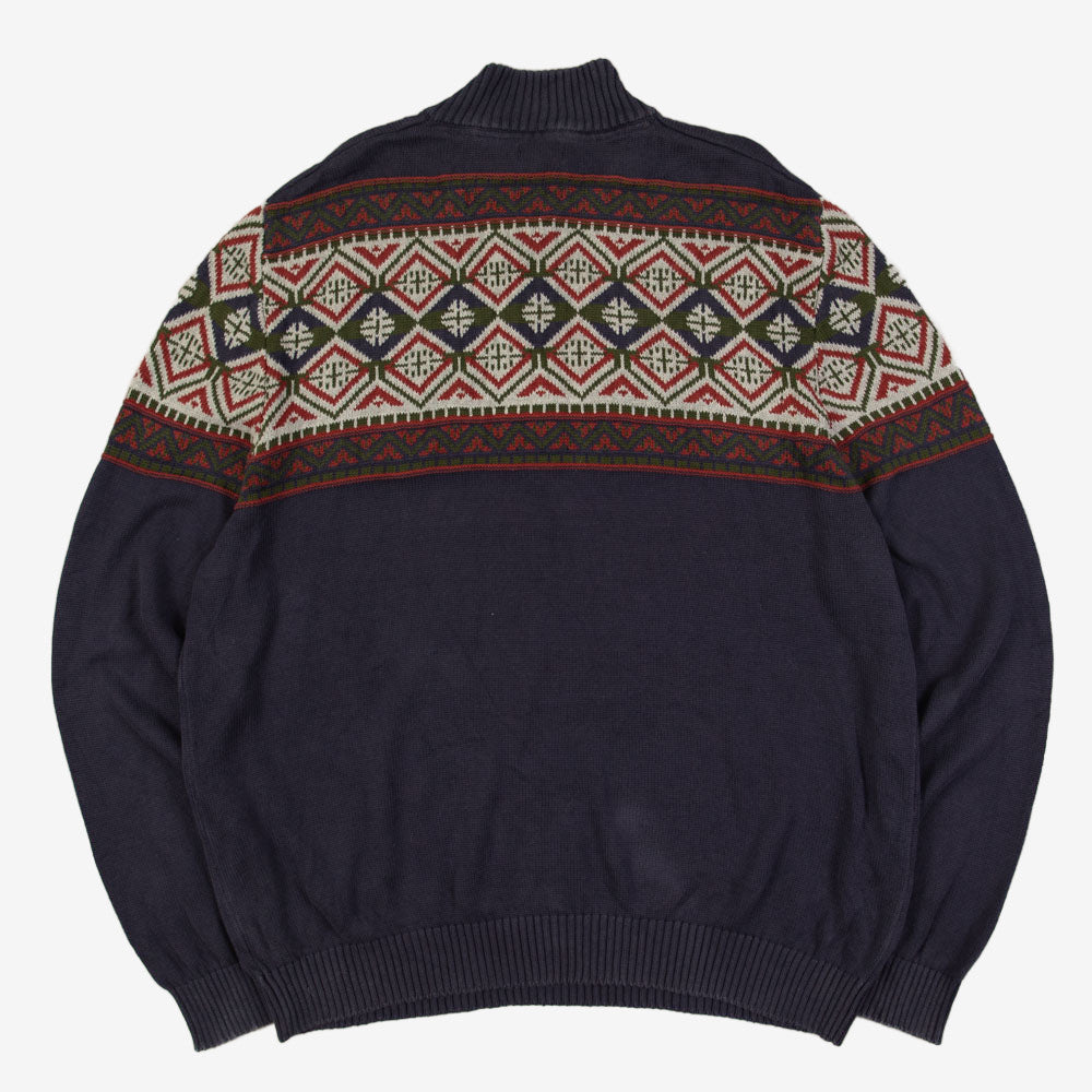 MEN'S VINTAGE IZOD QUATER ZIP PATTERNED KNITTED JUMPER - XX-LARGE
