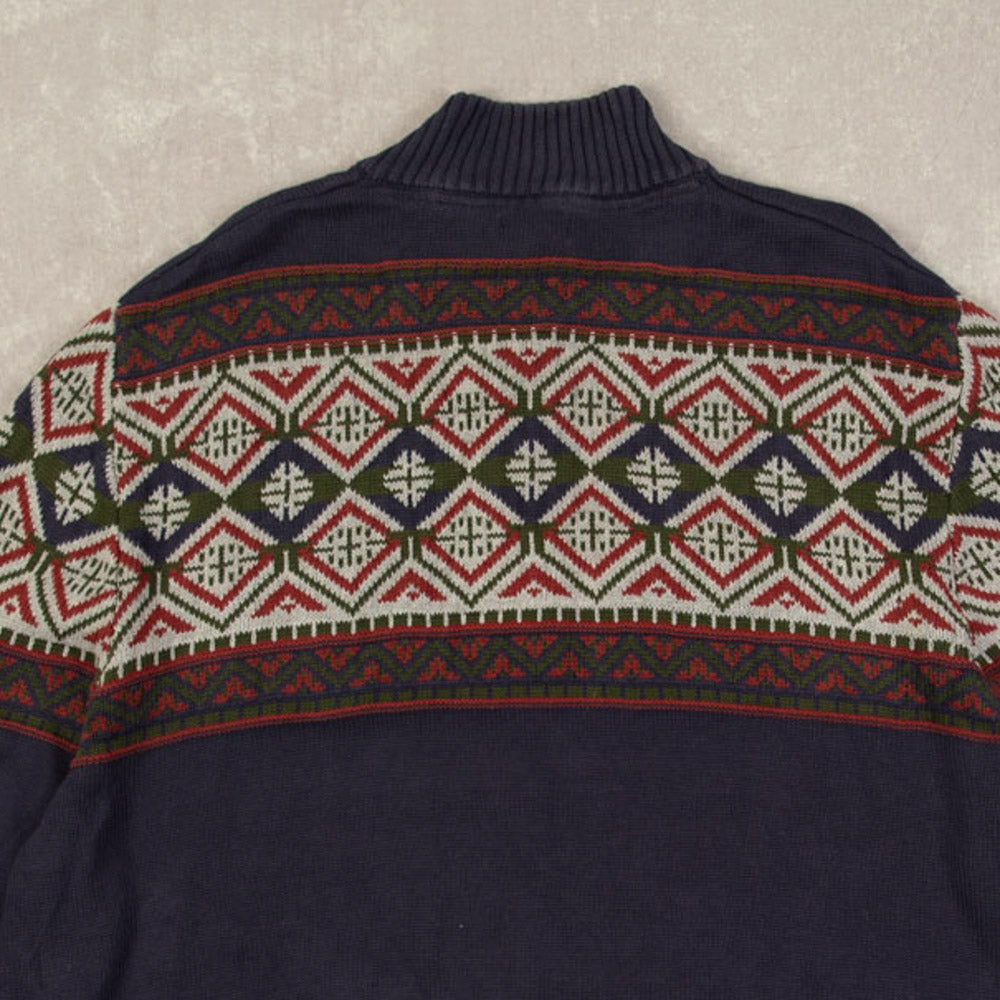 MEN'S VINTAGE IZOD QUATER ZIP PATTERNED KNITTED JUMPER - XX-LARGE