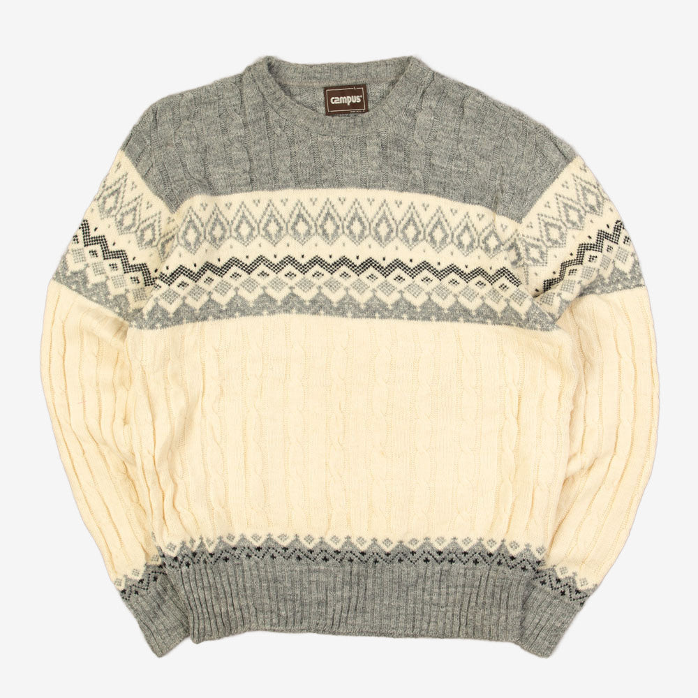 MEN'S VINTAGE 1990S PATTERNED KNITTED JUMPER - LARGE