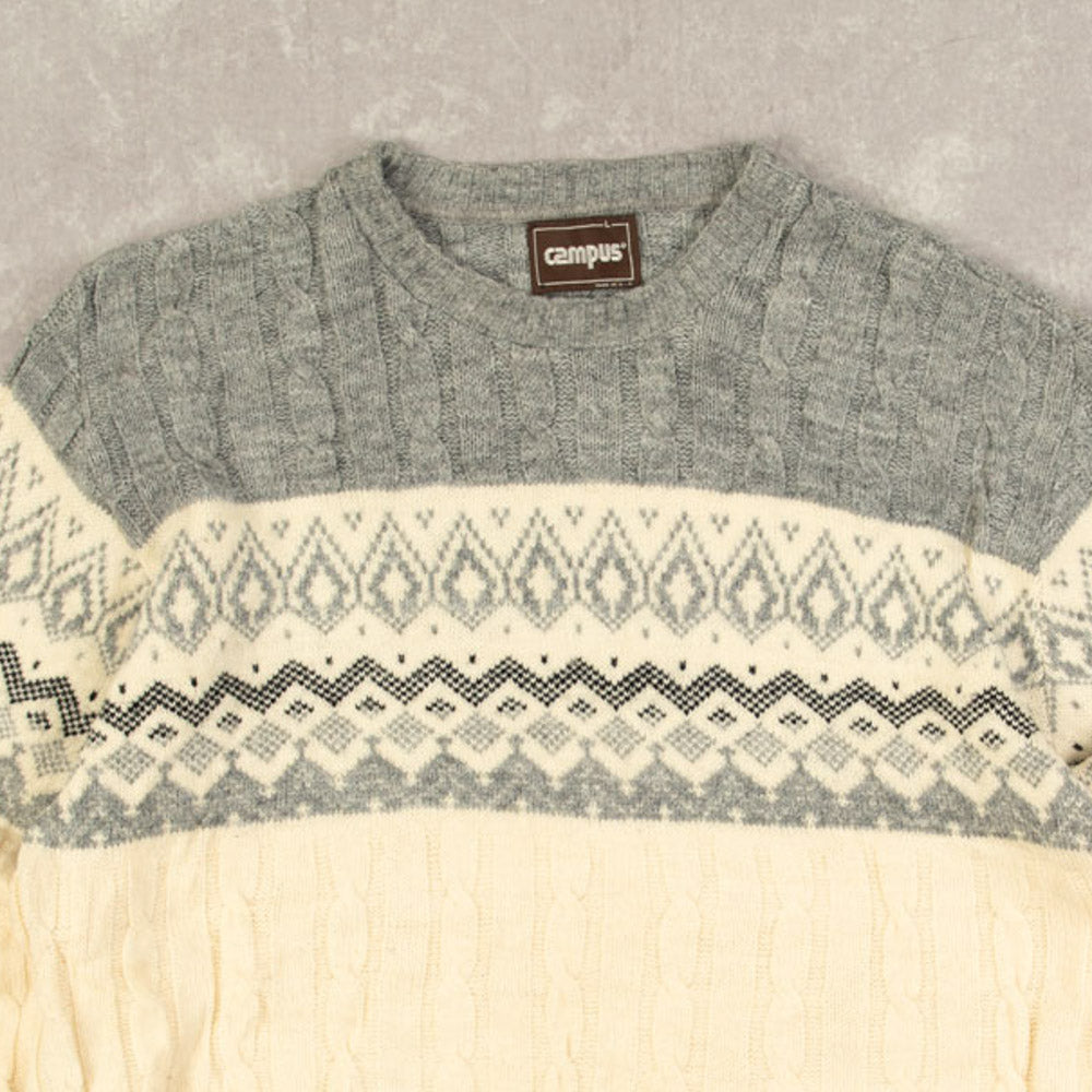 MEN'S VINTAGE 1990S PATTERNED KNITTED JUMPER - LARGE