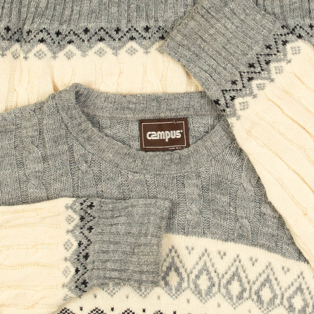 MEN'S VINTAGE 1990S PATTERNED KNITTED JUMPER - LARGE