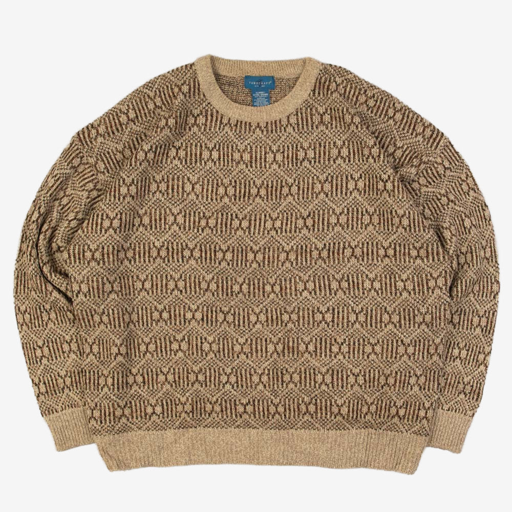MEN'S VINTAGE 1990S STRUCTURED PATTERNED KNITTED JUMPER - X-LARGE