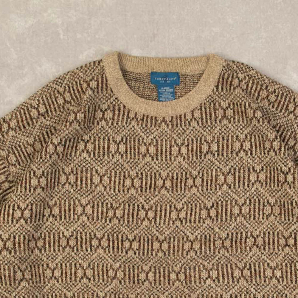 MEN'S VINTAGE 1990S STRUCTURED PATTERNED KNITTED JUMPER - X-LARGE