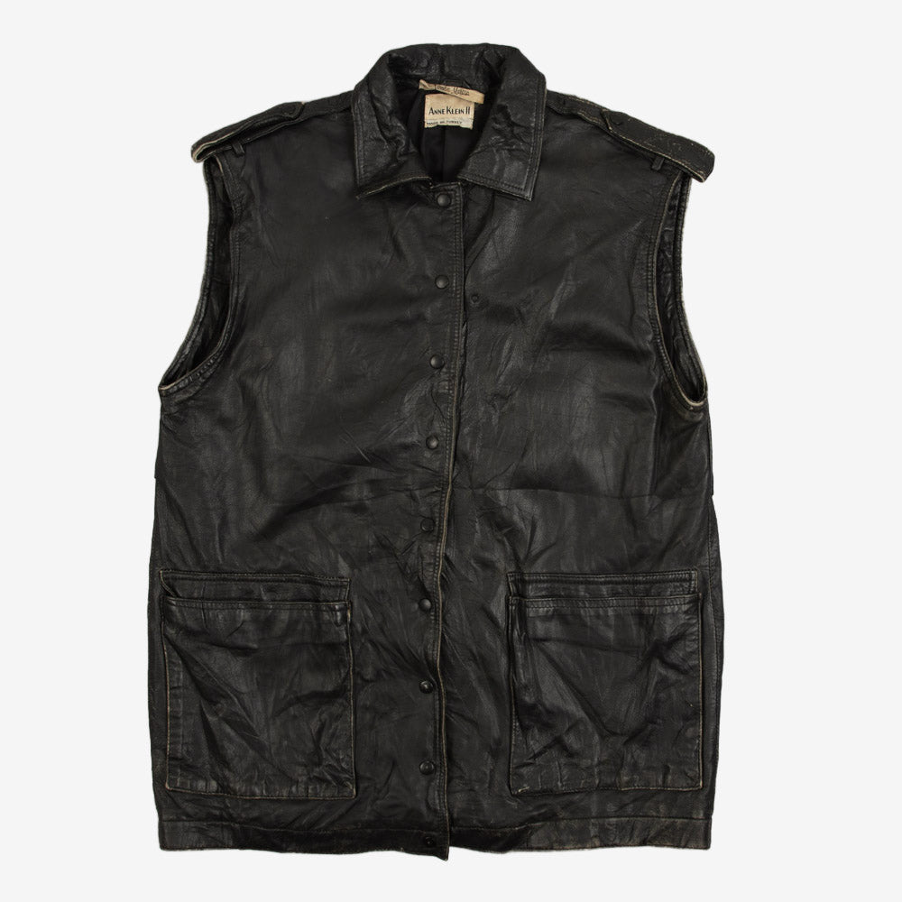 MEN'S VINTAGE 1990S LEATHER GILET VEST JACKET - MEDIUM