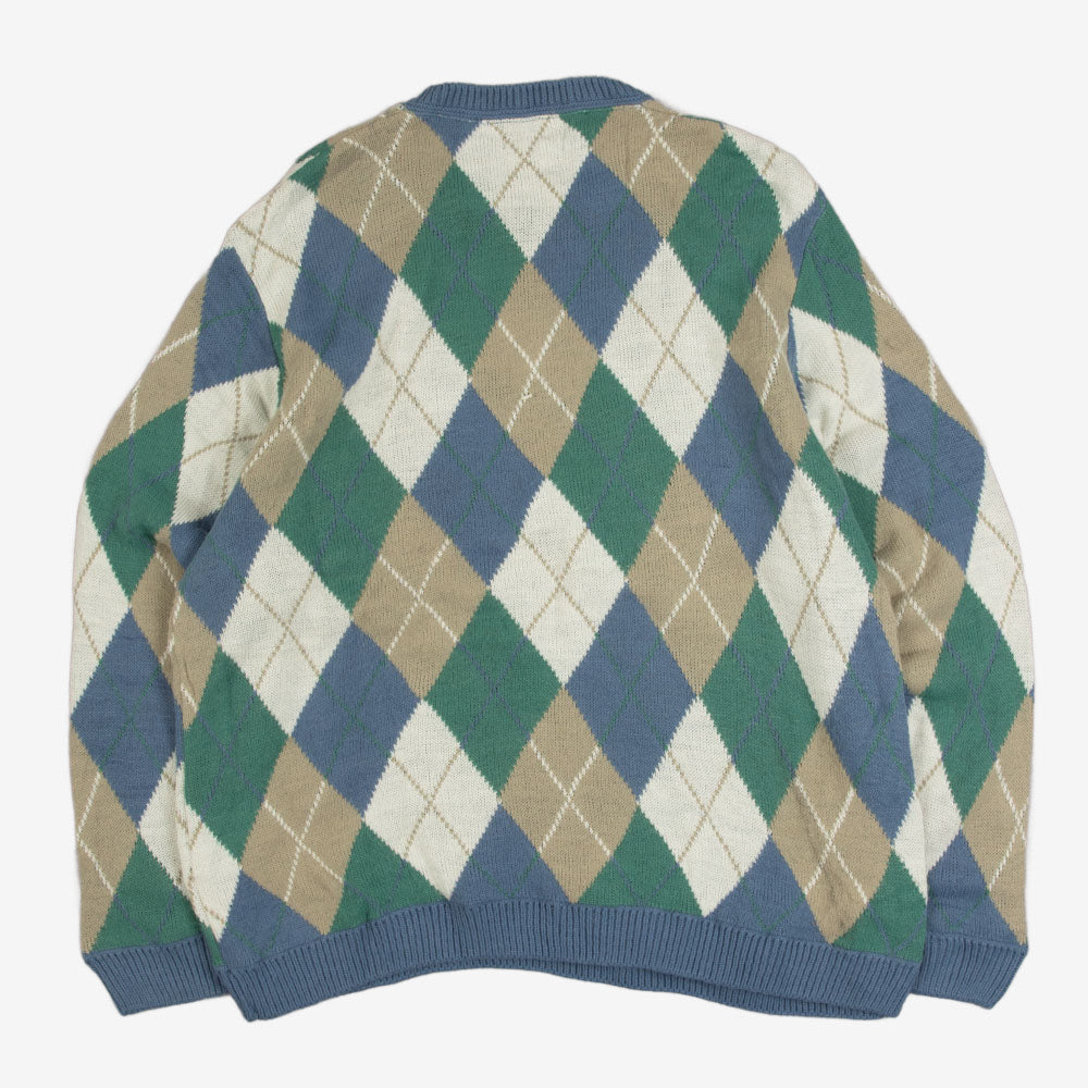 MEN'S VINTAGE 1990S ARGYLE PATTERNED KNITTED JUMPER - X-LARGE