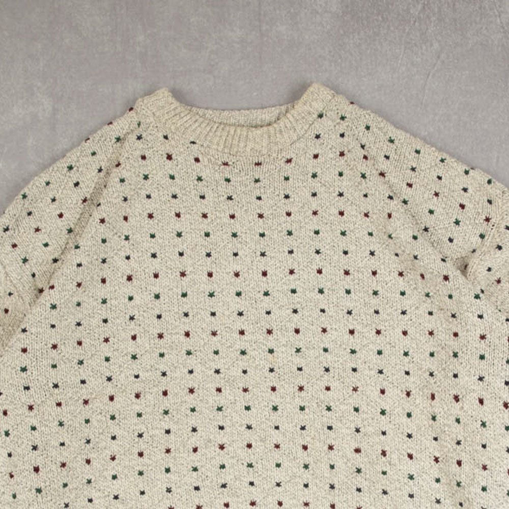 MEN'S VINTAGE 1990S STRUCTURED PATTERNED KNITTED JUMPER - X-LARGE