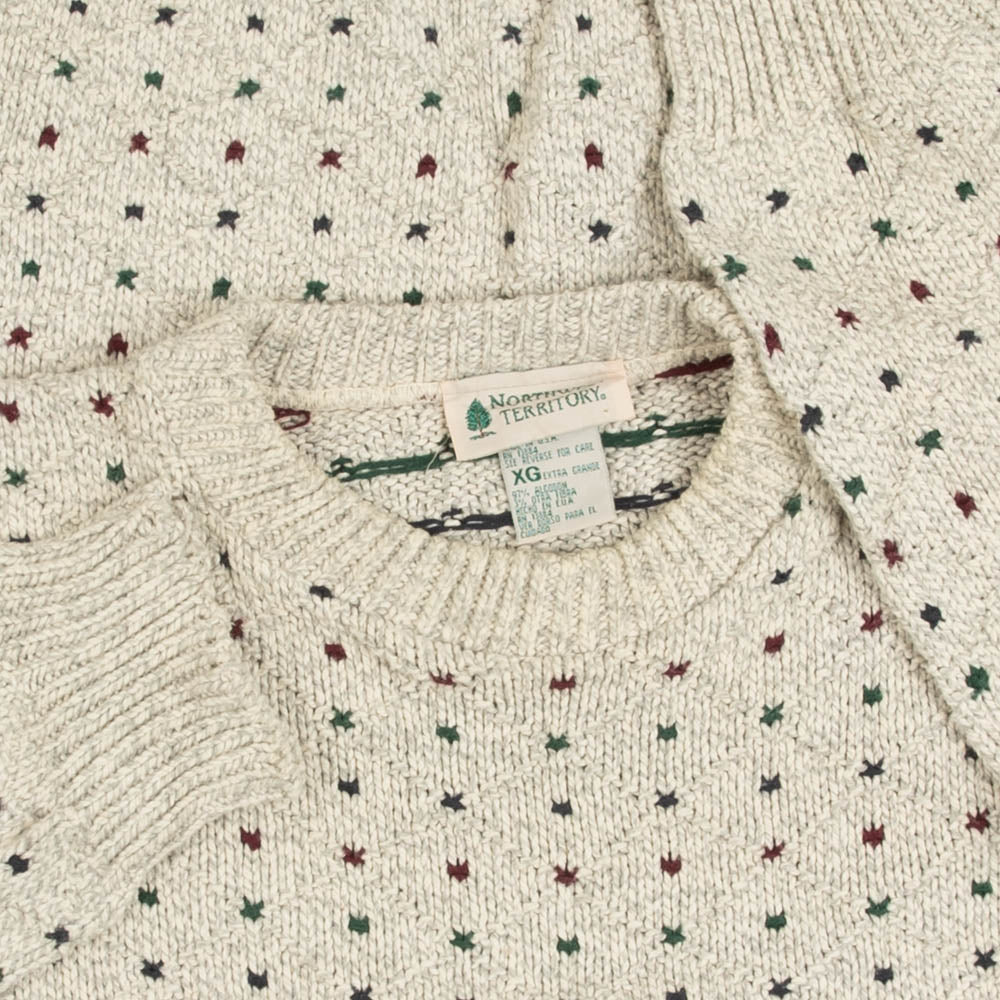 MEN'S VINTAGE 1990S STRUCTURED PATTERNED KNITTED JUMPER - X-LARGE