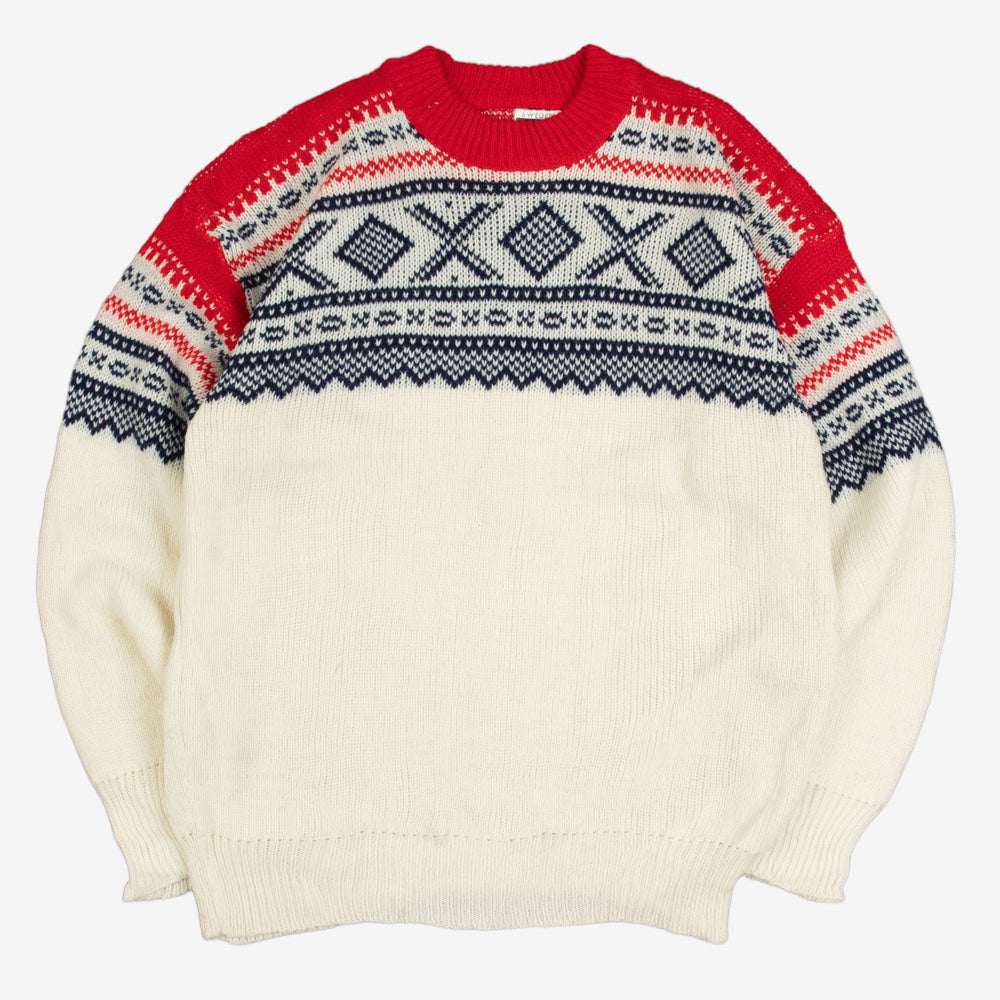 MEN'S VINTAGE 1990S PATTERNED KNITTED JUMPER - MEDIUM