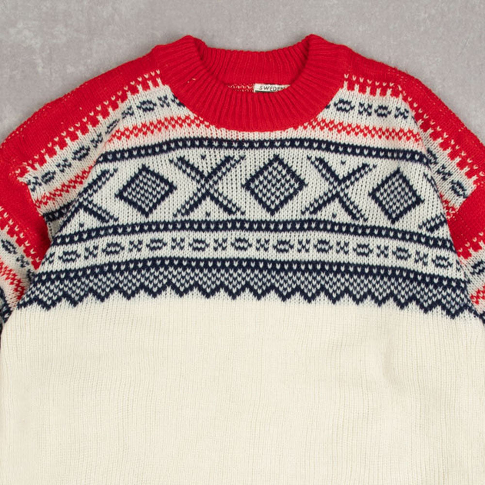 MEN'S VINTAGE 1990S PATTERNED KNITTED JUMPER - MEDIUM