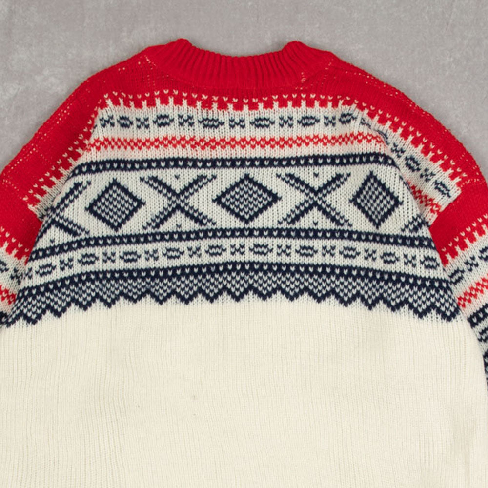 MEN'S VINTAGE 1990S PATTERNED KNITTED JUMPER - MEDIUM
