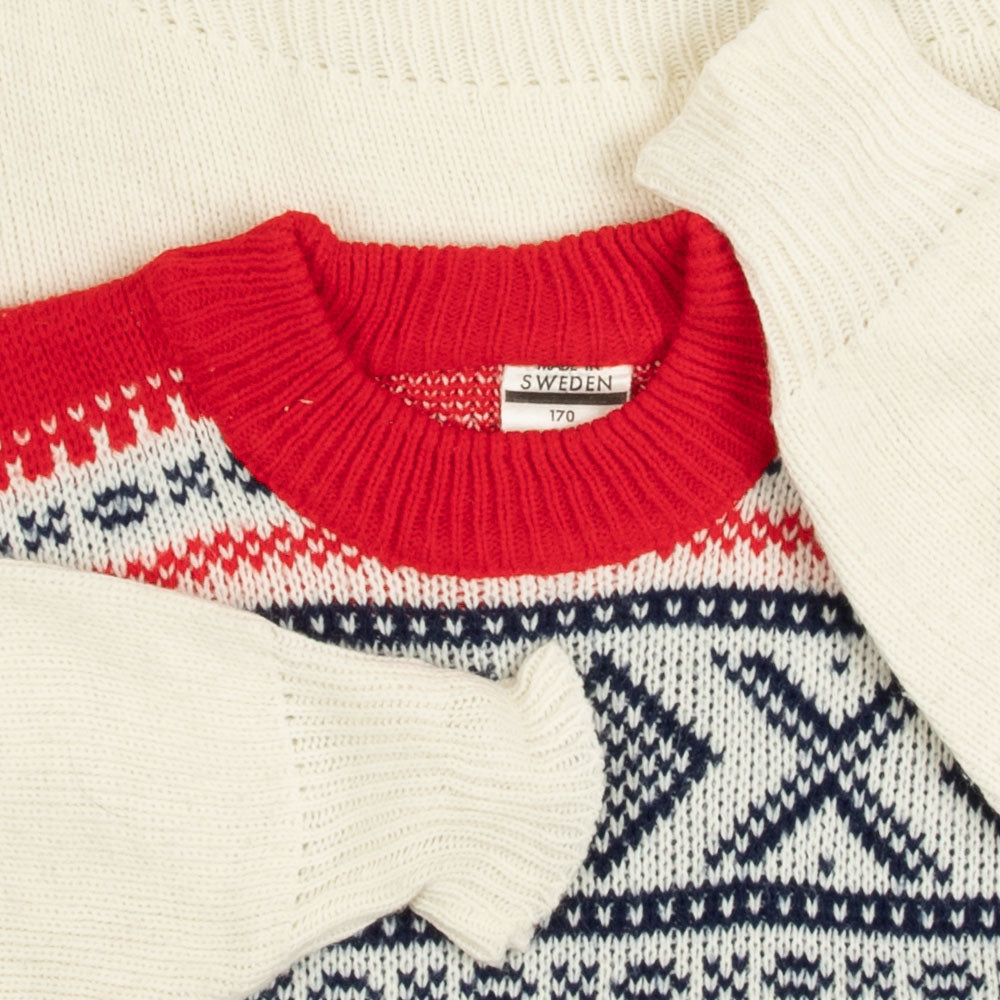 MEN'S VINTAGE 1990S PATTERNED KNITTED JUMPER - MEDIUM
