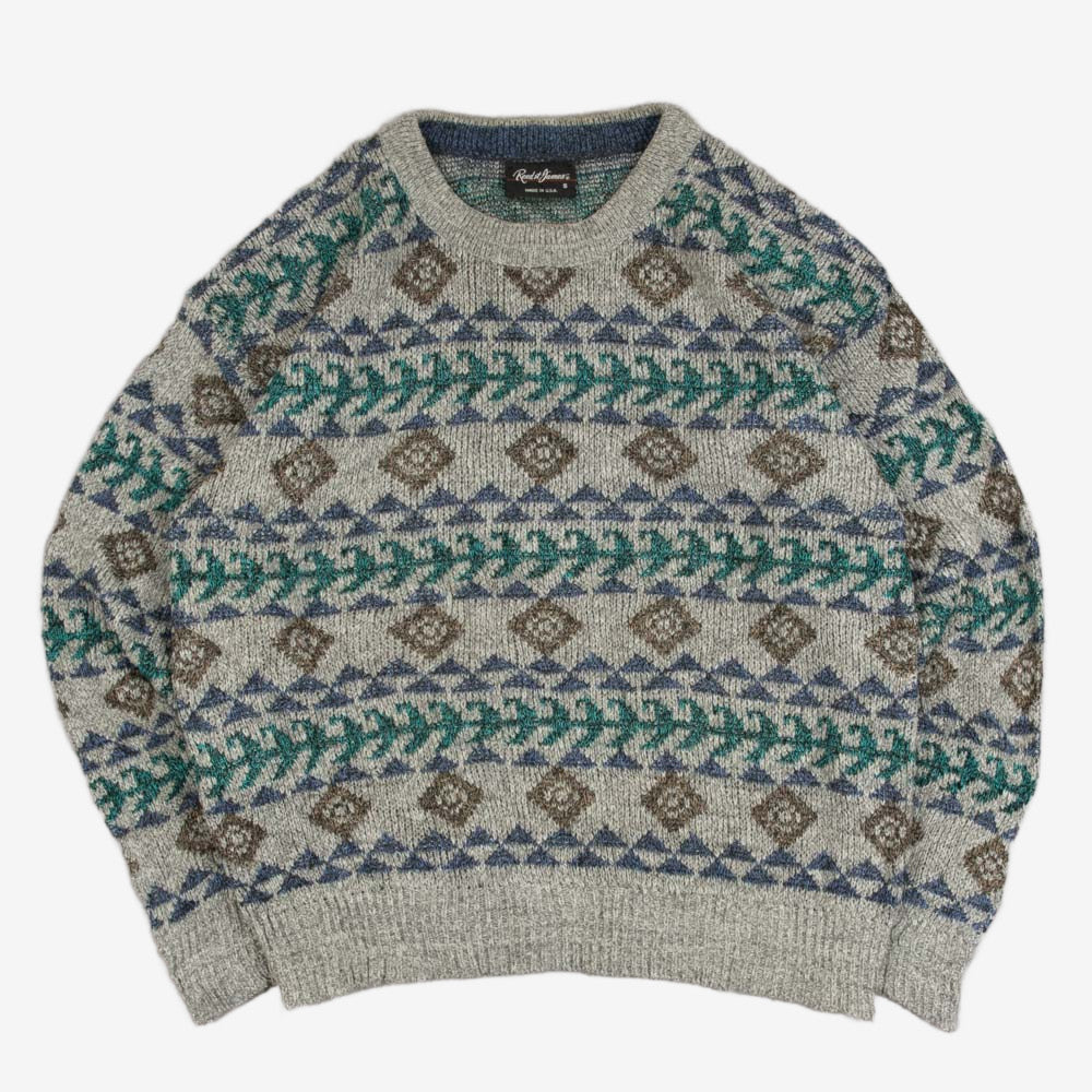 MEN'S VINTAGE 1990S PATTERNED KNITTED JUMPER - SMALL