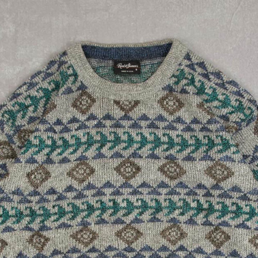 MEN'S VINTAGE 1990S PATTERNED KNITTED JUMPER - SMALL