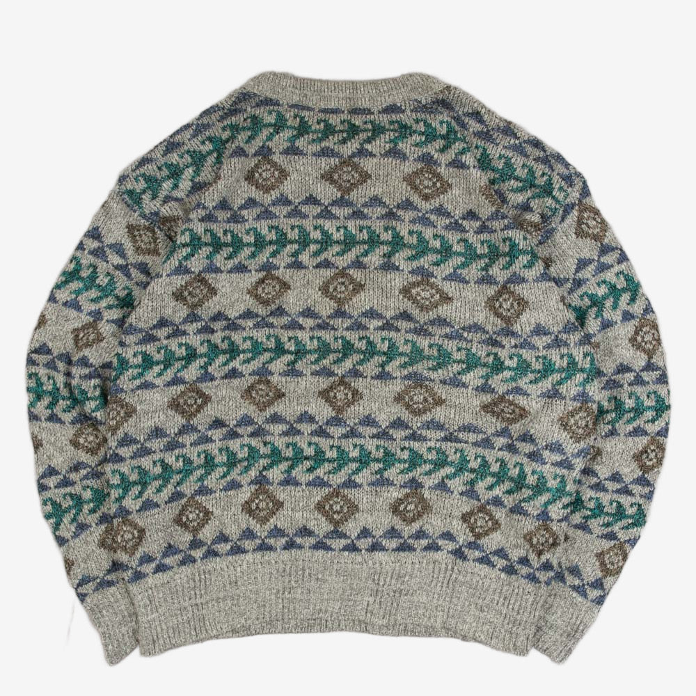 MEN'S VINTAGE 1990S PATTERNED KNITTED JUMPER - SMALL