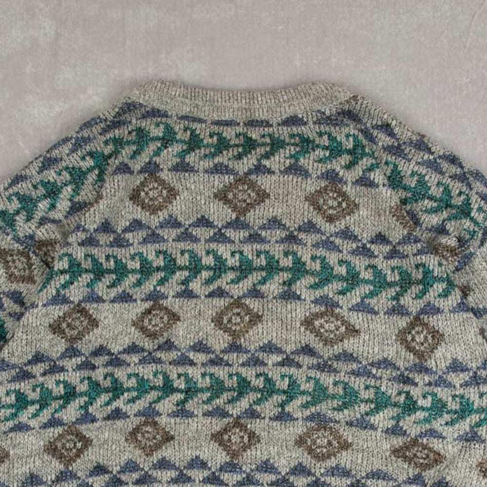 MEN'S VINTAGE 1990S PATTERNED KNITTED JUMPER - SMALL