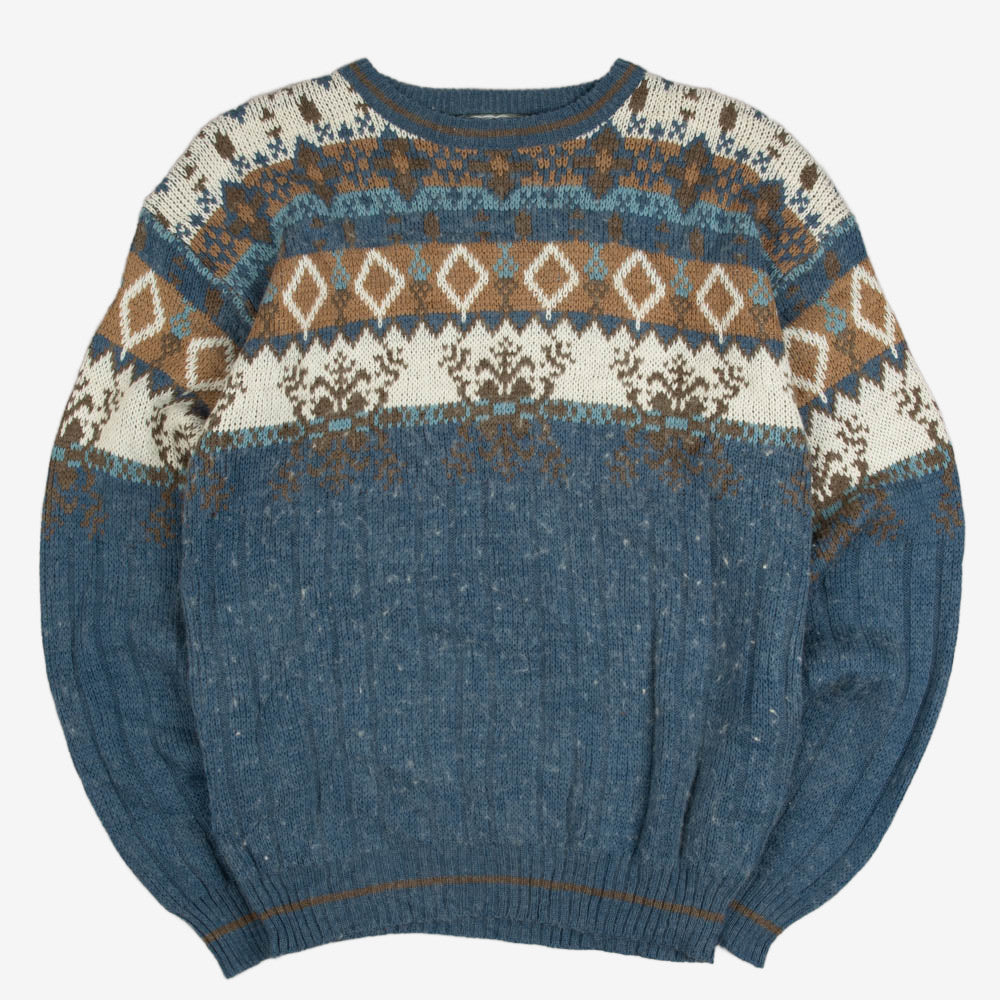 MEN'S VINTAGE 1990S PATTERNED KNITTED JUMPER - LARGE