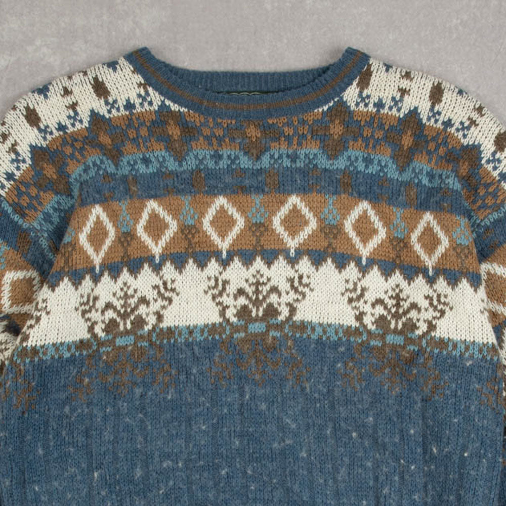 MEN'S VINTAGE 1990S PATTERNED KNITTED JUMPER - LARGE