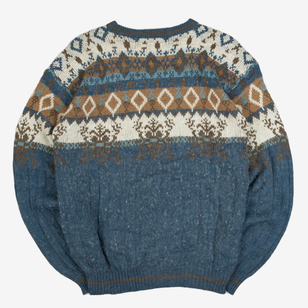 MEN'S VINTAGE 1990S PATTERNED KNITTED JUMPER - LARGE